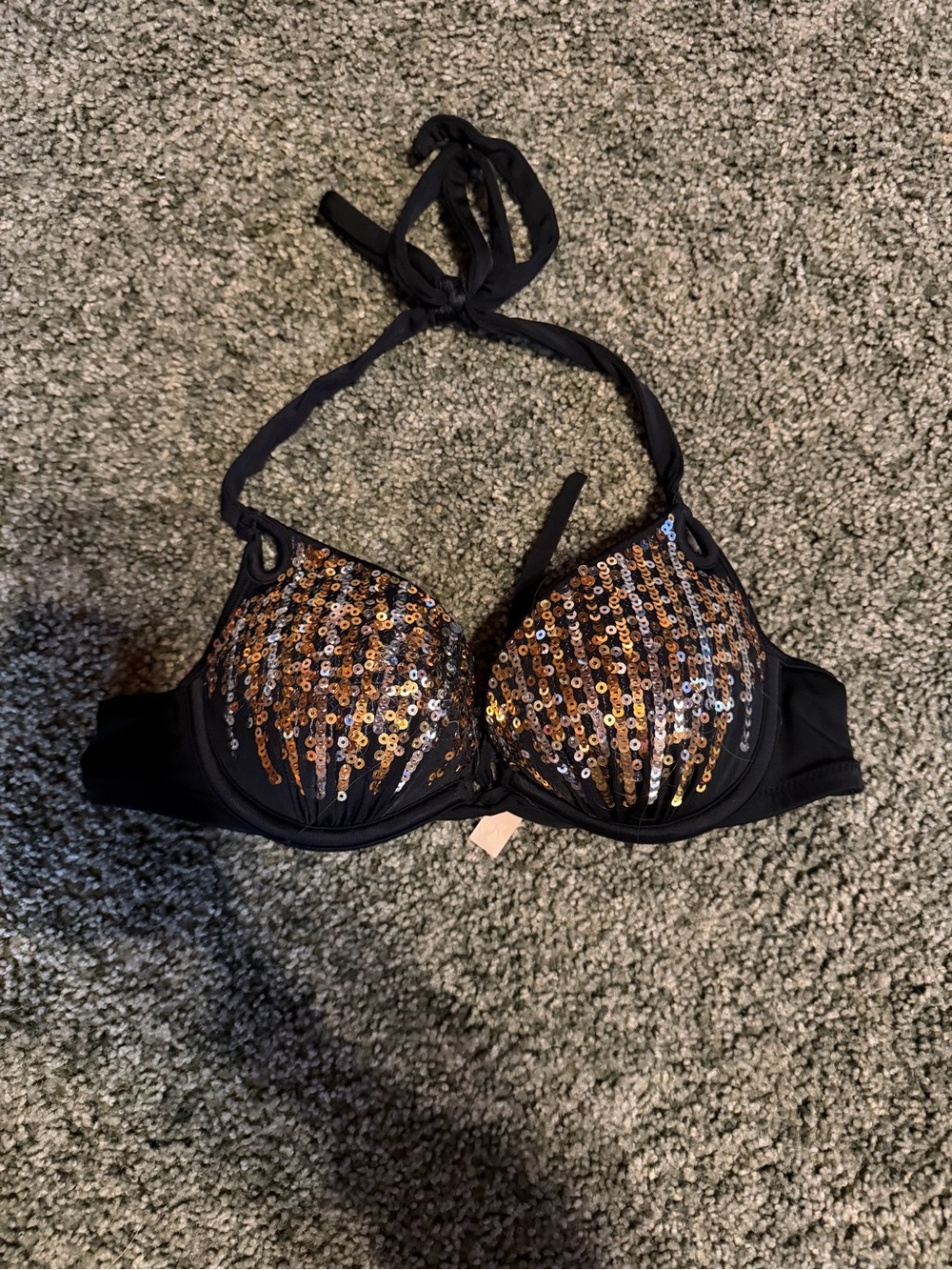 Black Halter Sequin Push-Up Bikini Top